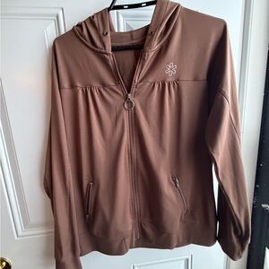 Old Navy Brown Zip-Up Hoodie with Embroidered Flower